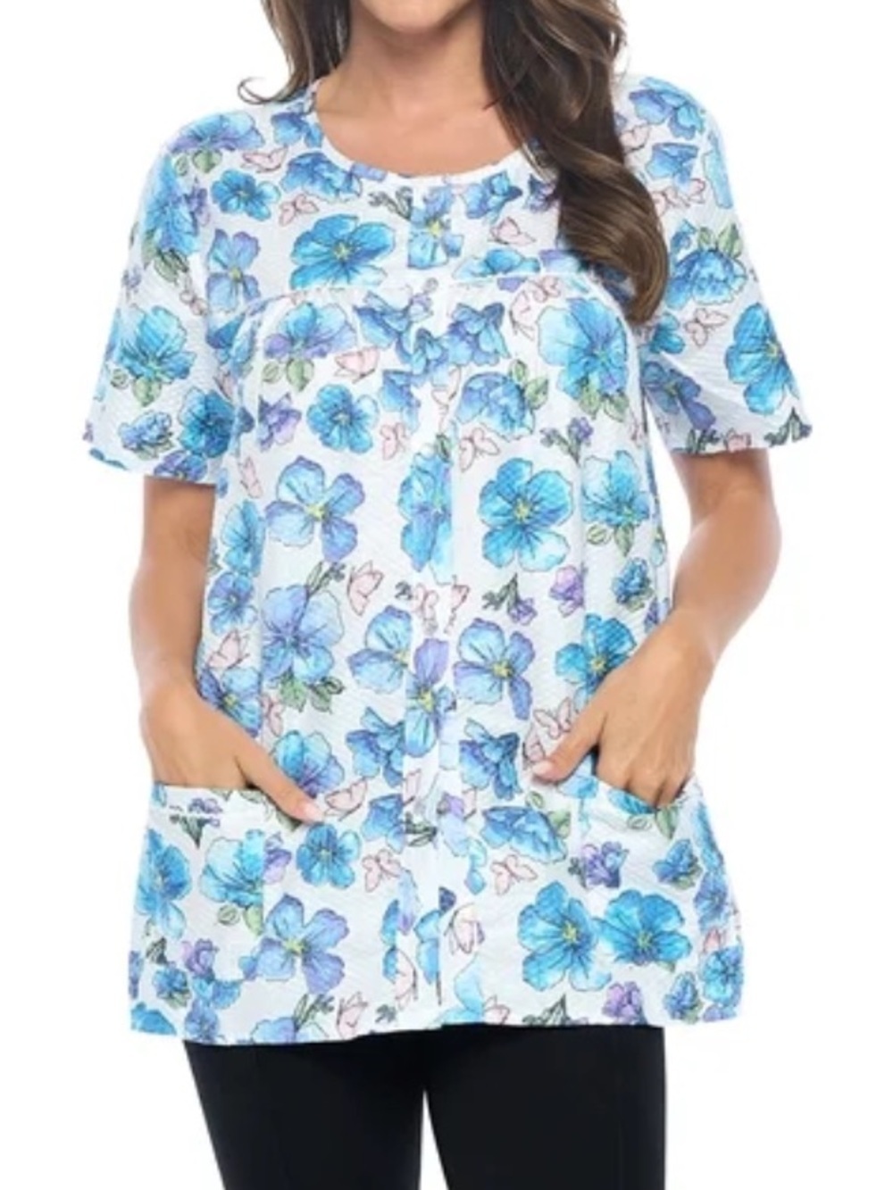 NWT Casual Nights Women's Snap Front Smock Apron Top with Pockets Size M